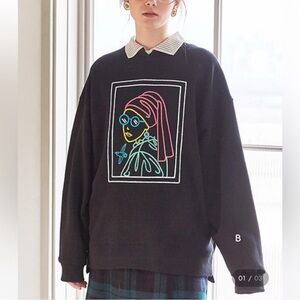 Answering Bird Sweatshirt Embroidered A B Sleeves Boho Art Sz Large